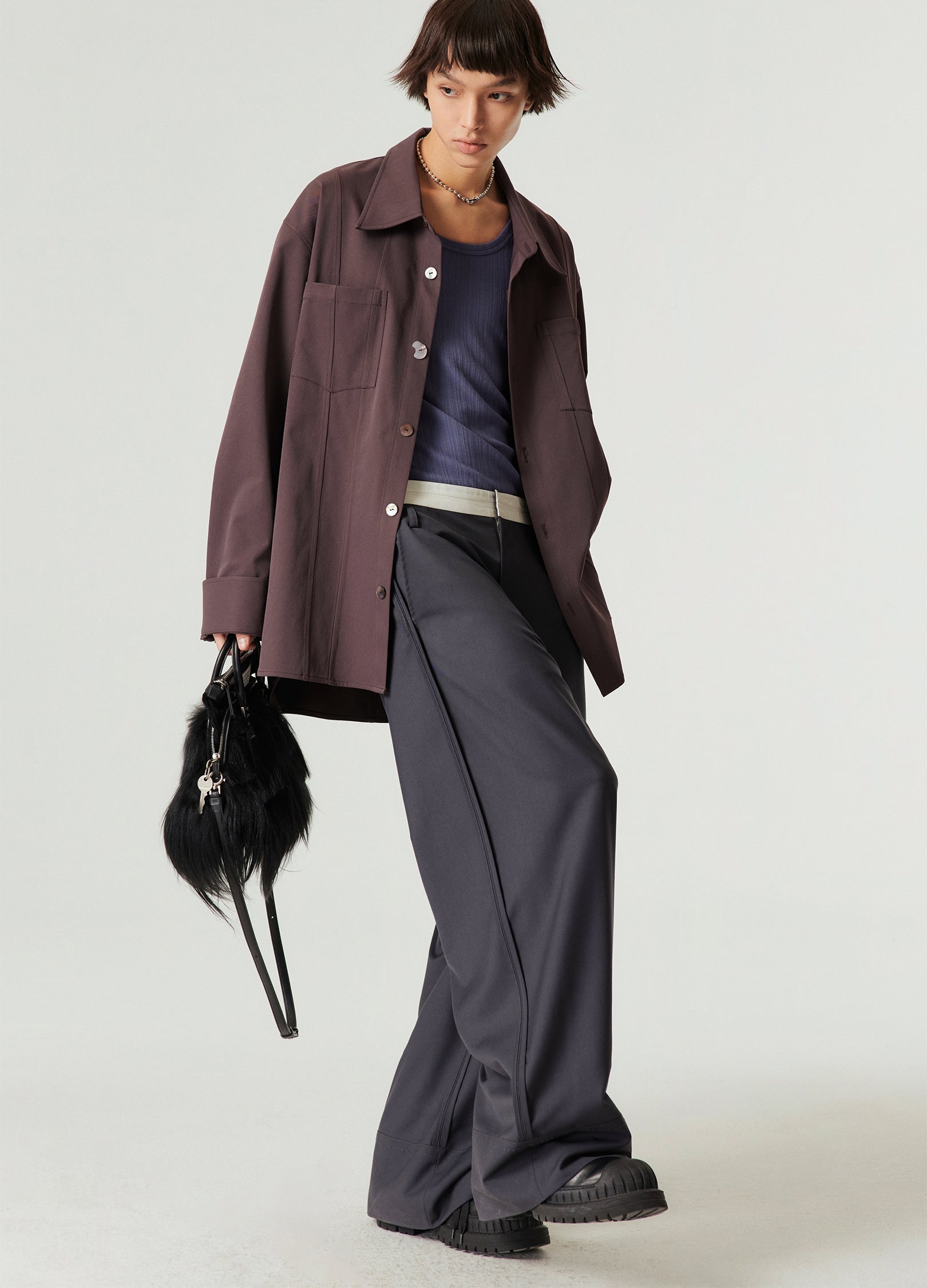 리버스 솔기 와이드 레그 팬츠