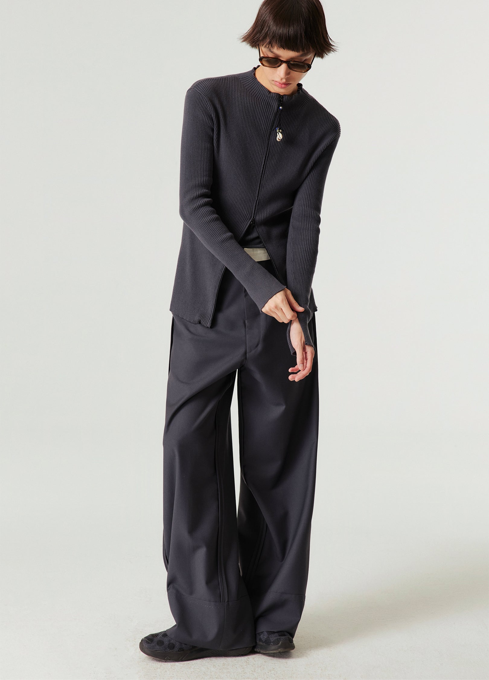 리버스 솔기 와이드 레그 팬츠