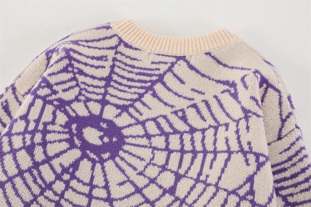 Pull en tricot Web beige et violet Spider
