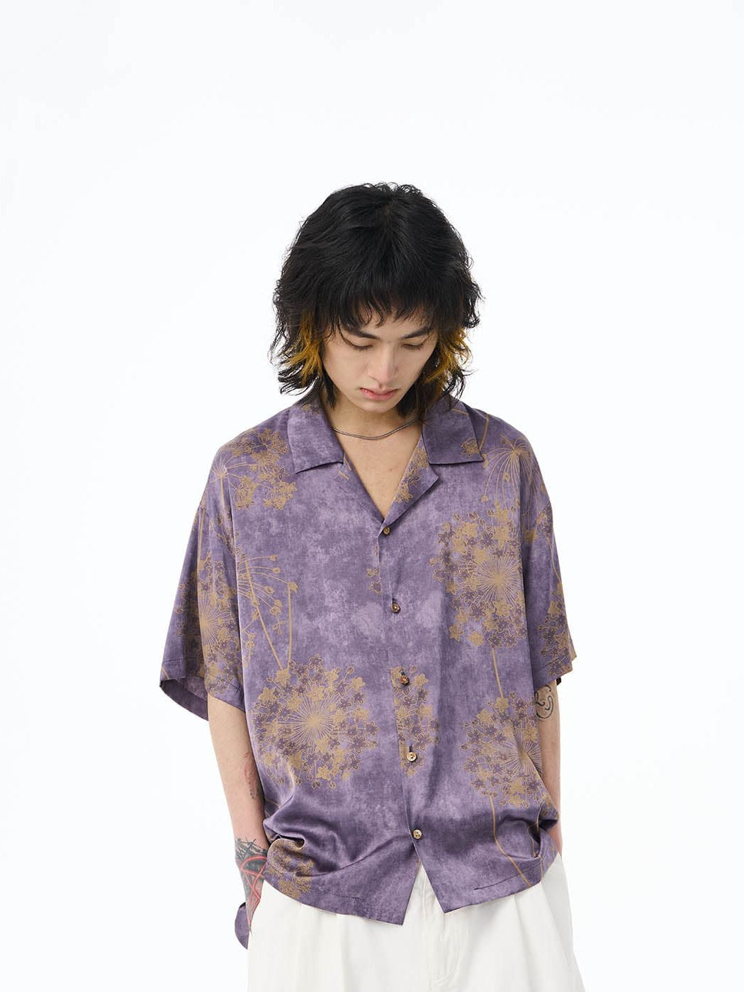 Chemise de villégiature à imprimé pissenlit