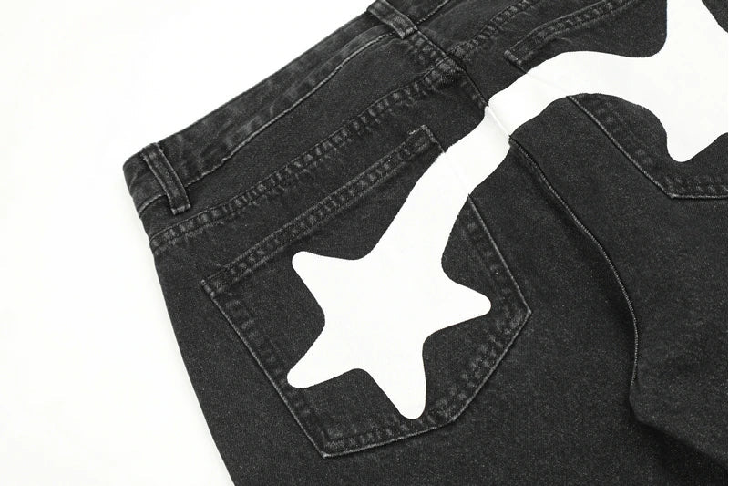 Star-Pocket Wide-Leg Jeans