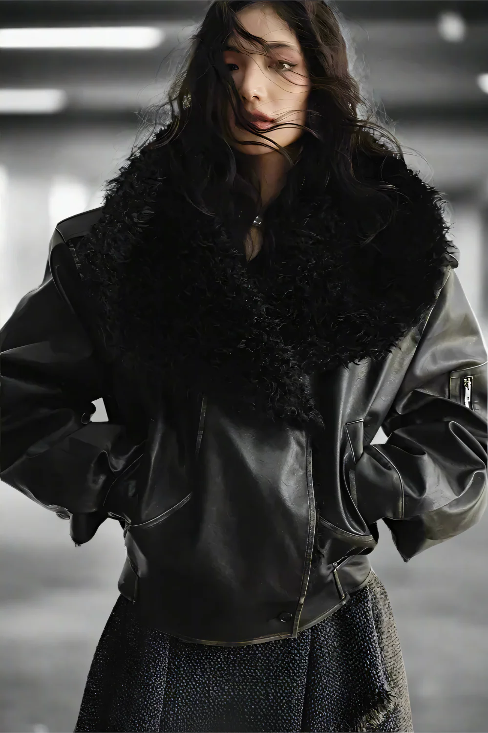 Oversized Faux Fur Aviator Jacket by JNYLON STUDIOS | Chiclara