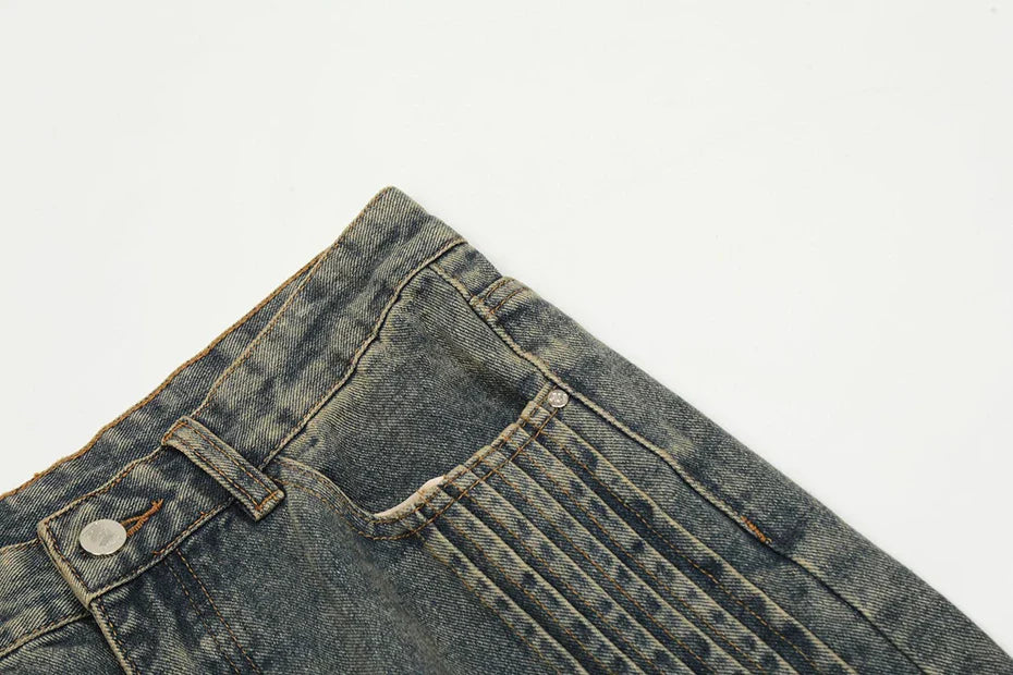 Panel plisado jeans de pierna ancha