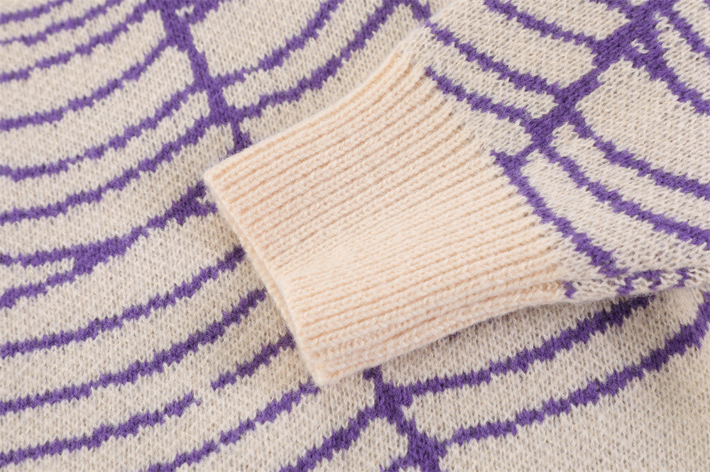 Pull en tricot Web beige et violet Spider