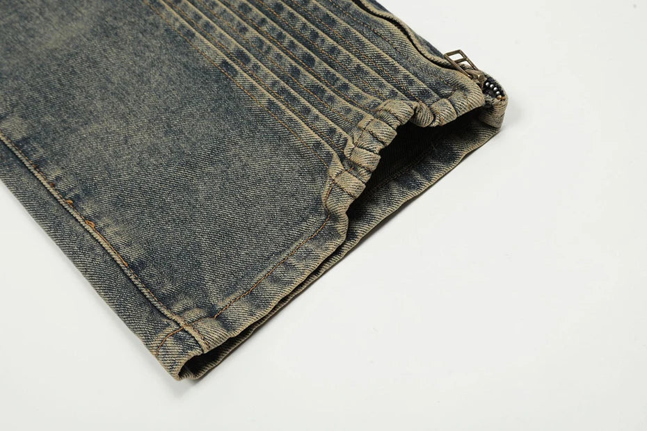 Panel plisado jeans de pierna ancha