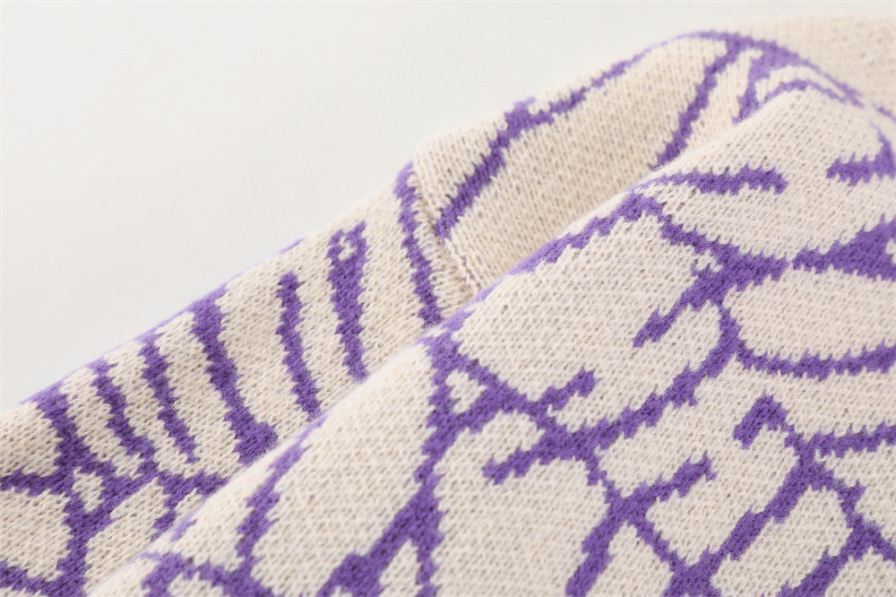 Pull en tricot Web beige et violet Spider