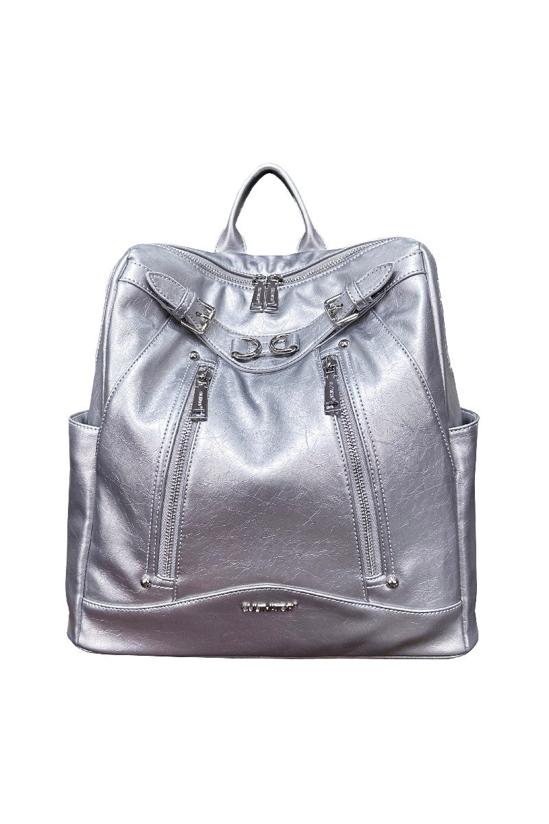 Metallic Double Zip Motorcycle Backpack