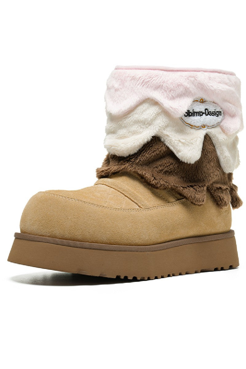 Fluffy Fold Over Suede Winter Boots