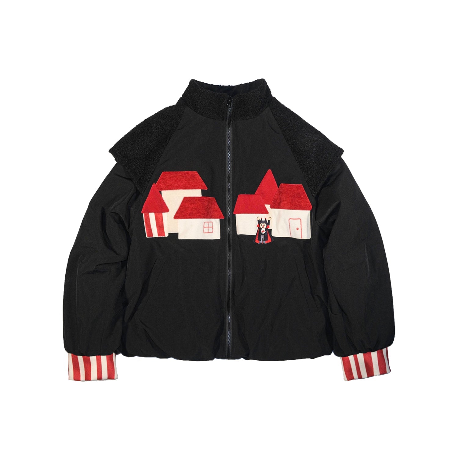 Black House Applique Puffer Jacket