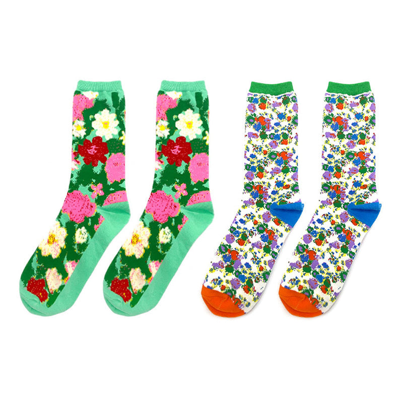 Spring Flower Pattern Cotton Crew Socks