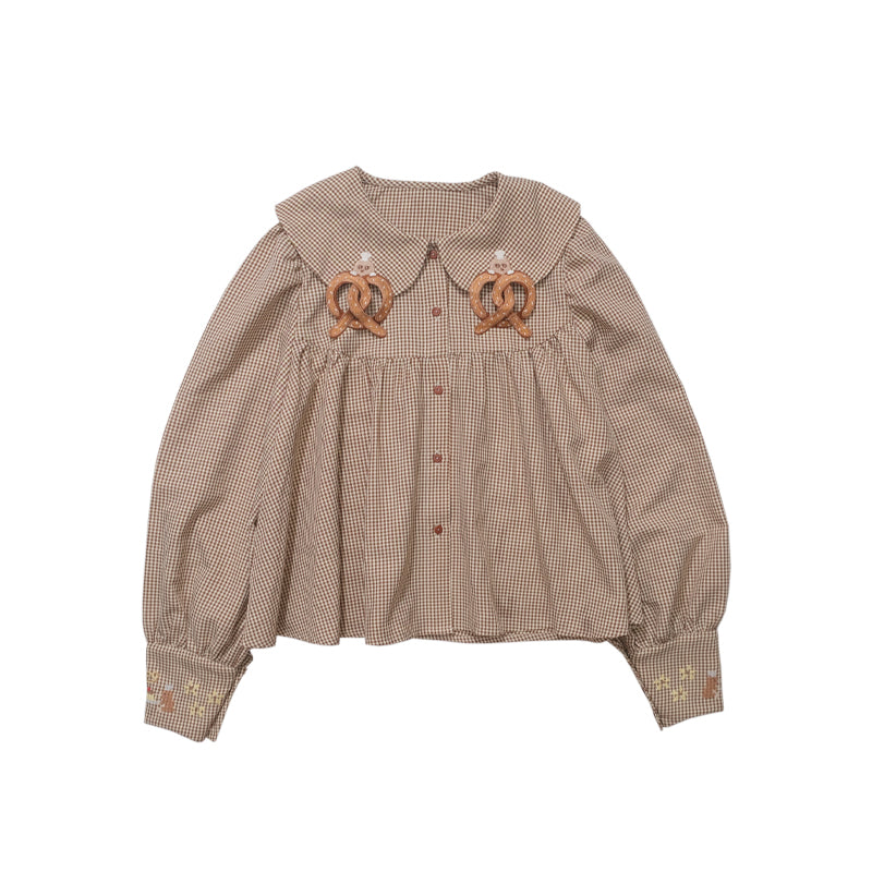 Gingham Pretzel Collar Button Blouse