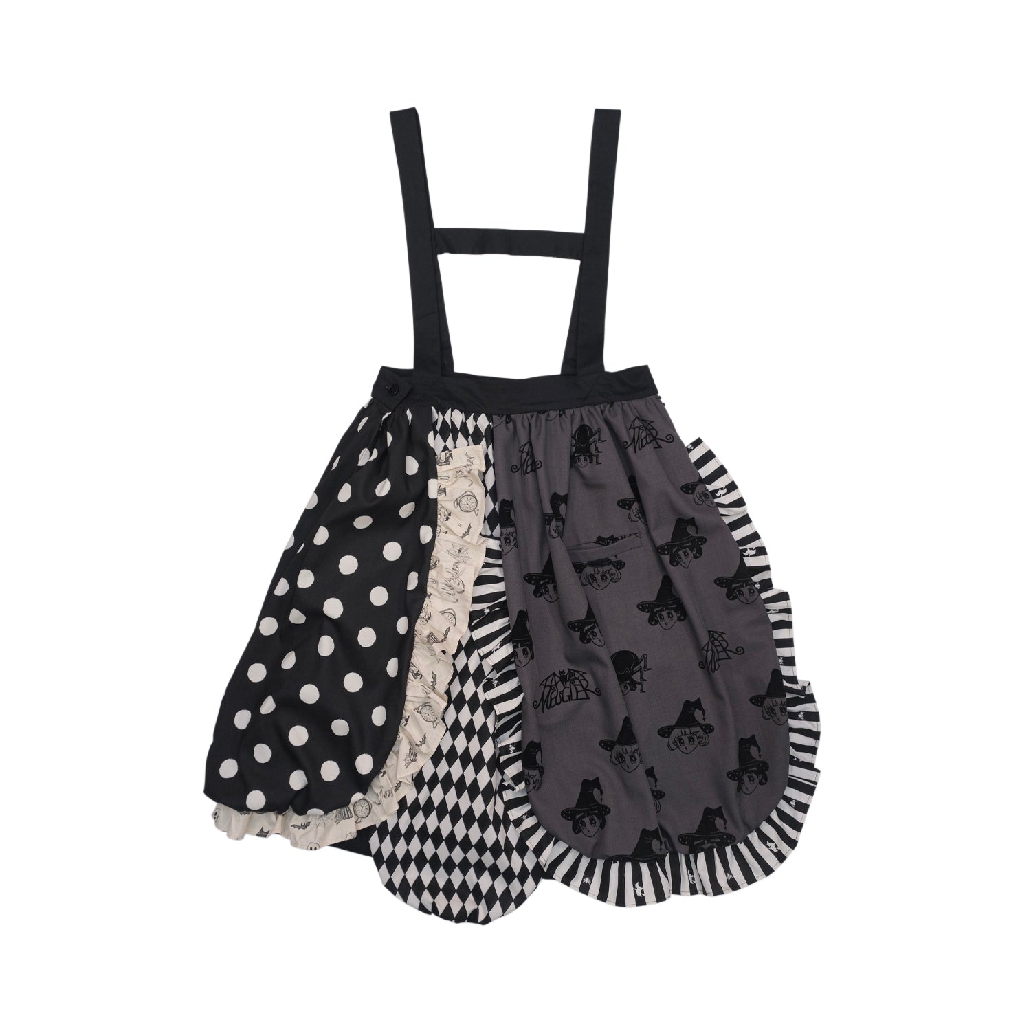 Monochrome Witch Mixed Pattern Suspender Skirt