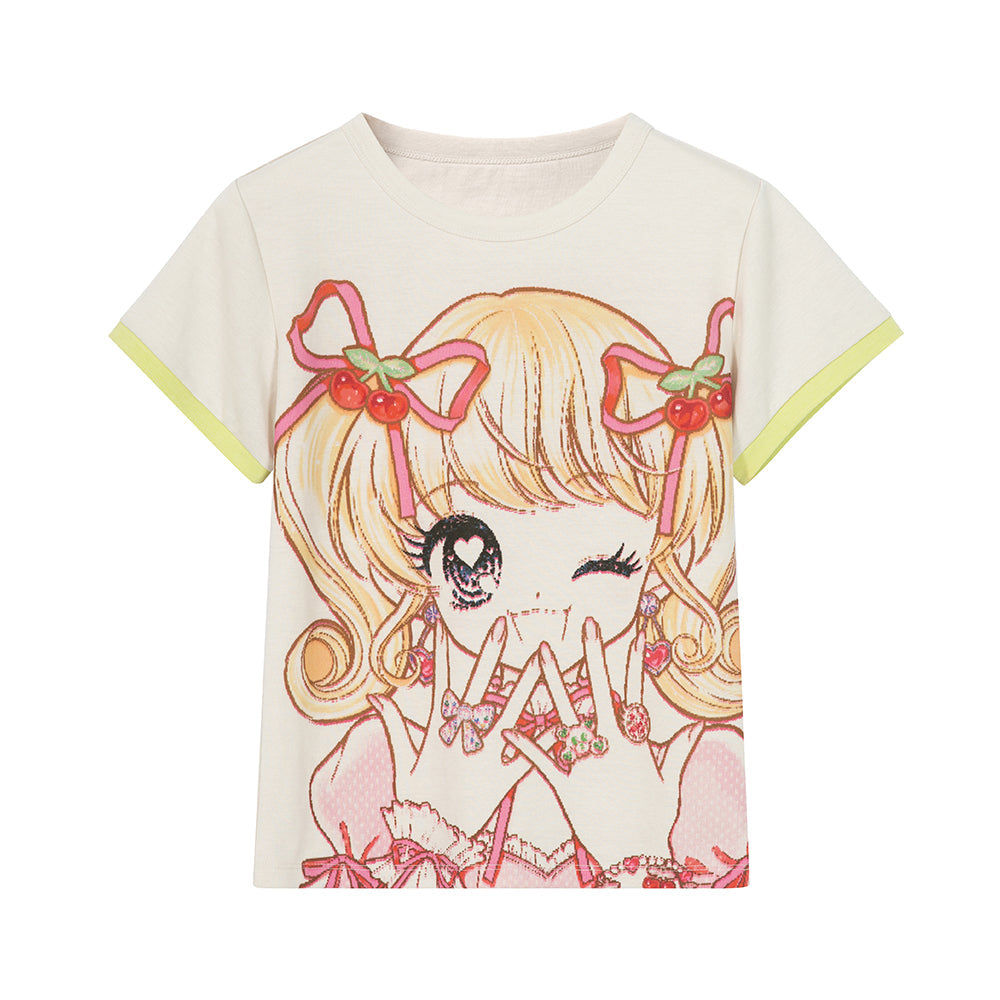Sweet Anime Girl Print Cotton T-Shirt