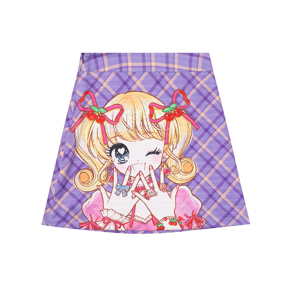 Purple Plaid Anime Girl Mini Skirt