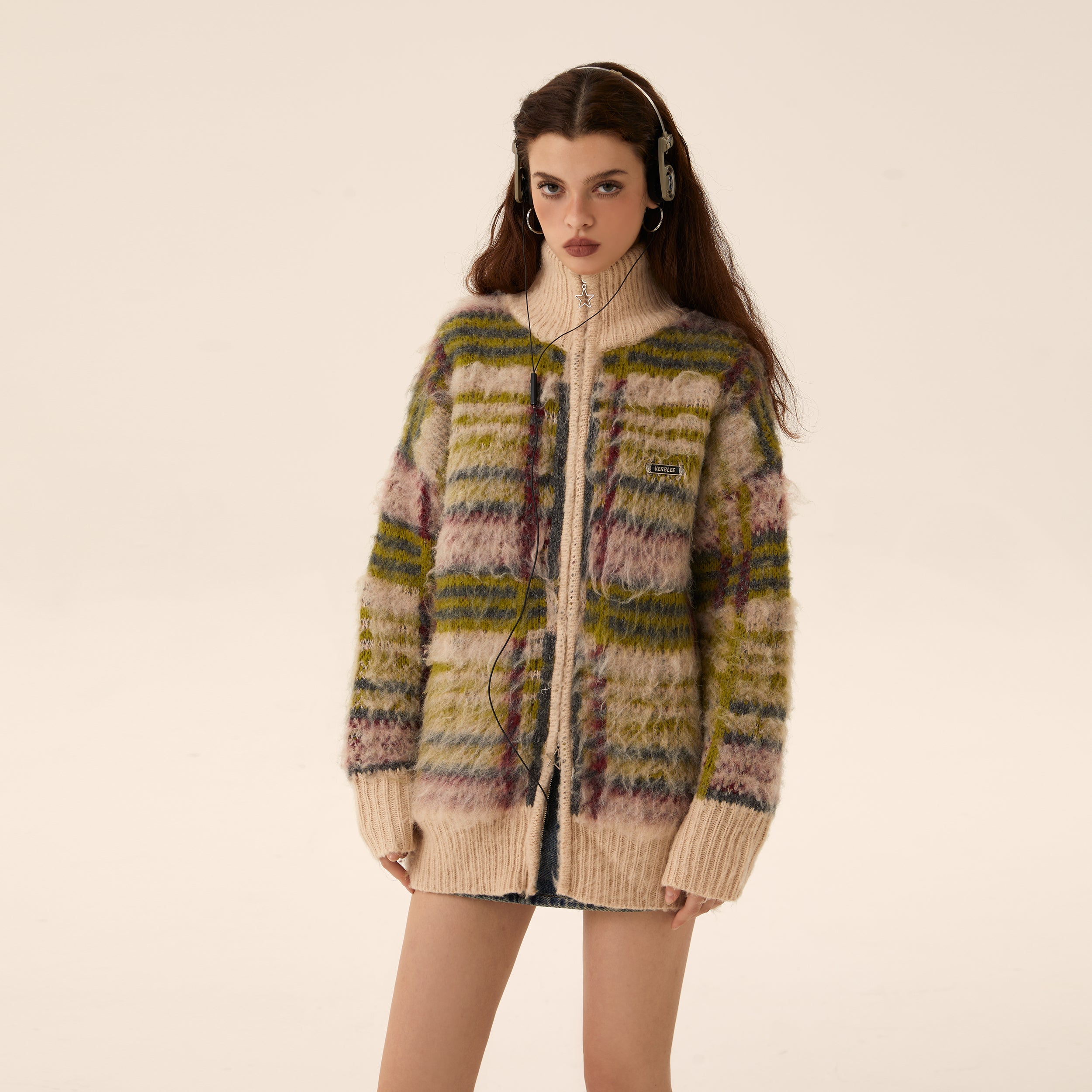 Mohair Strick Reißverschluss Cardigan Pullovermantel