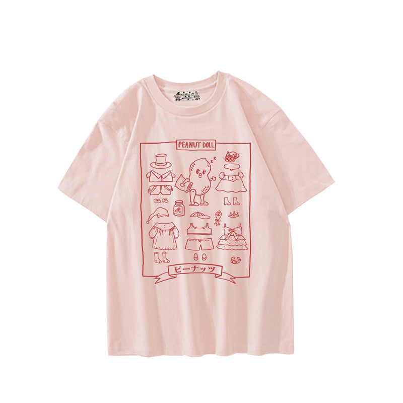 Kawaii Peanut Doll Paper Tee Pink