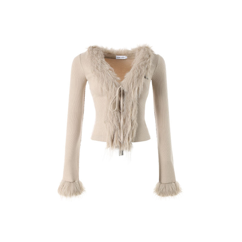 1Jinn Fuzzy Furry Collar Knitwear - chiclara