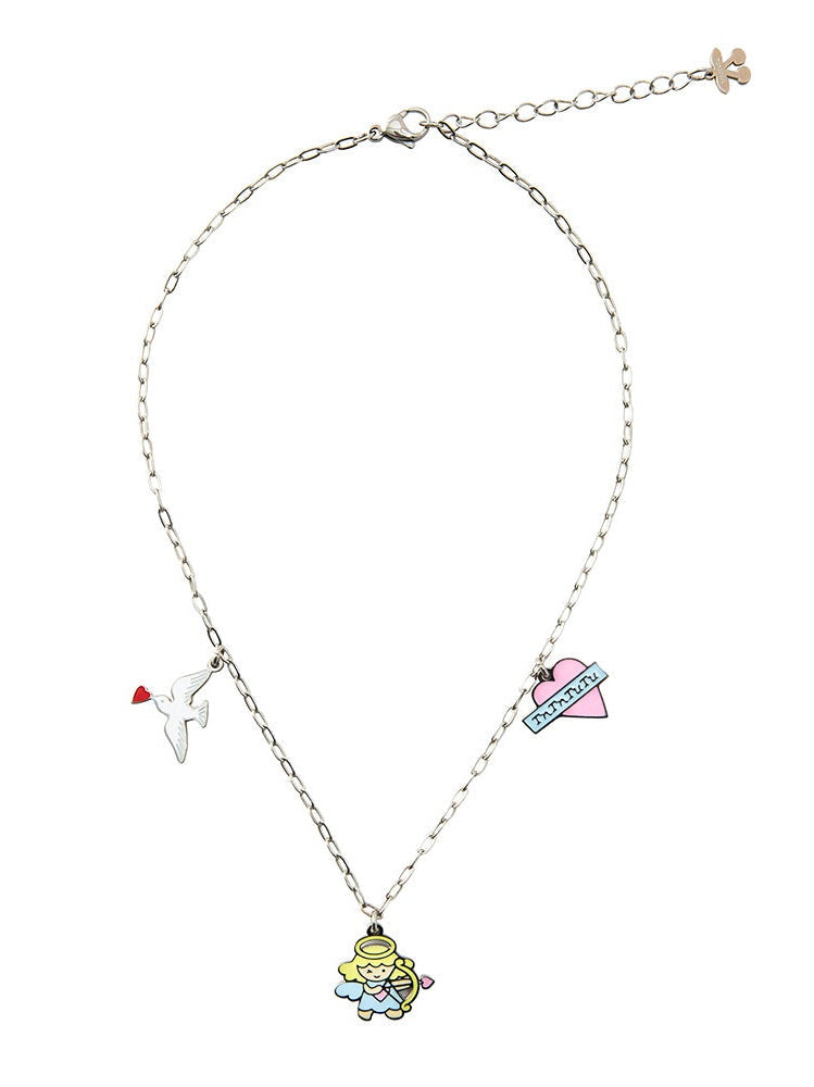 Angel and Dove Charm Chain Necklace