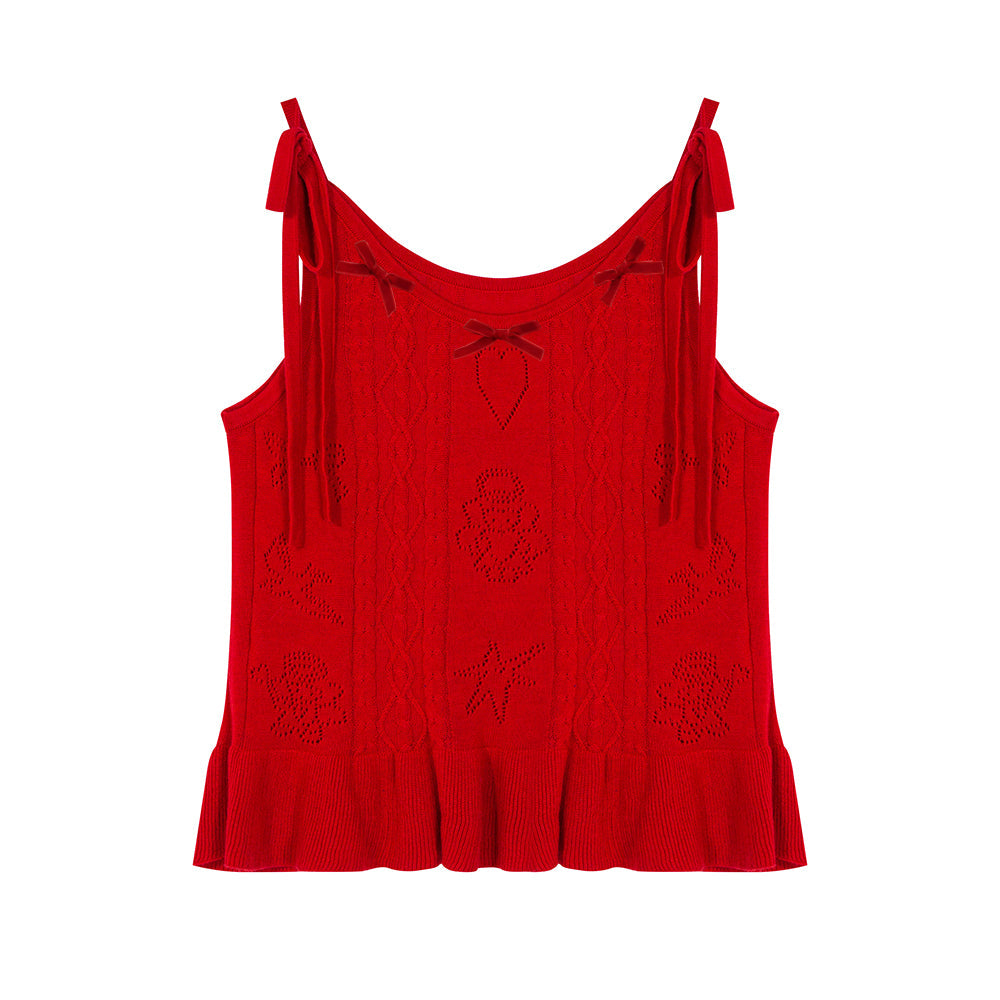Red Bow Knit Camisole Tank Top