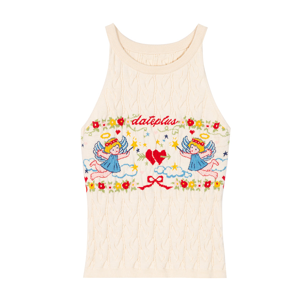 Angel Pattern Knit Tank Top
