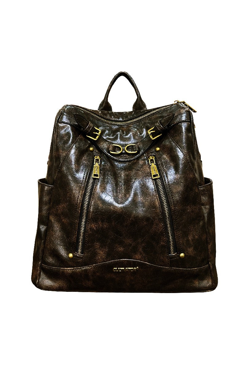 Metallic Double Zip Motorcycle Backpack