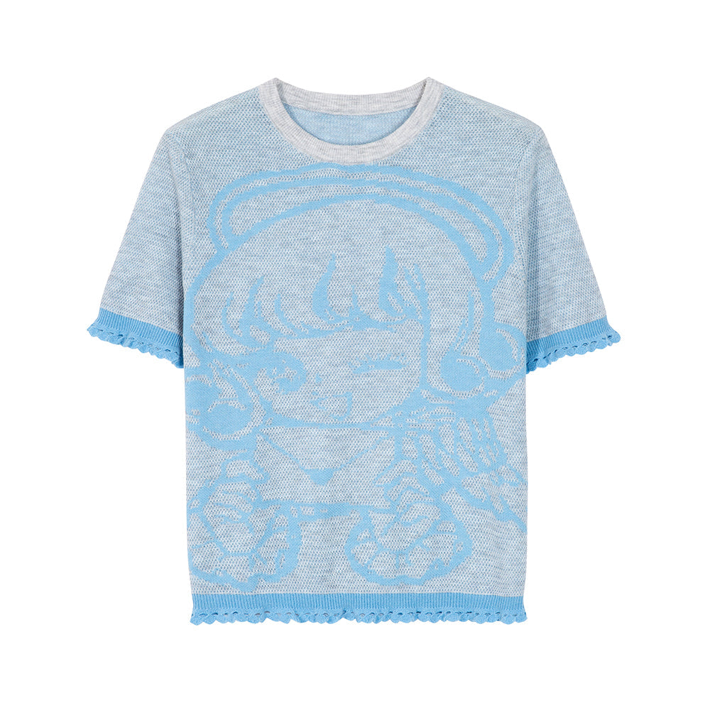 Knit Character Top with Ruffle Trim