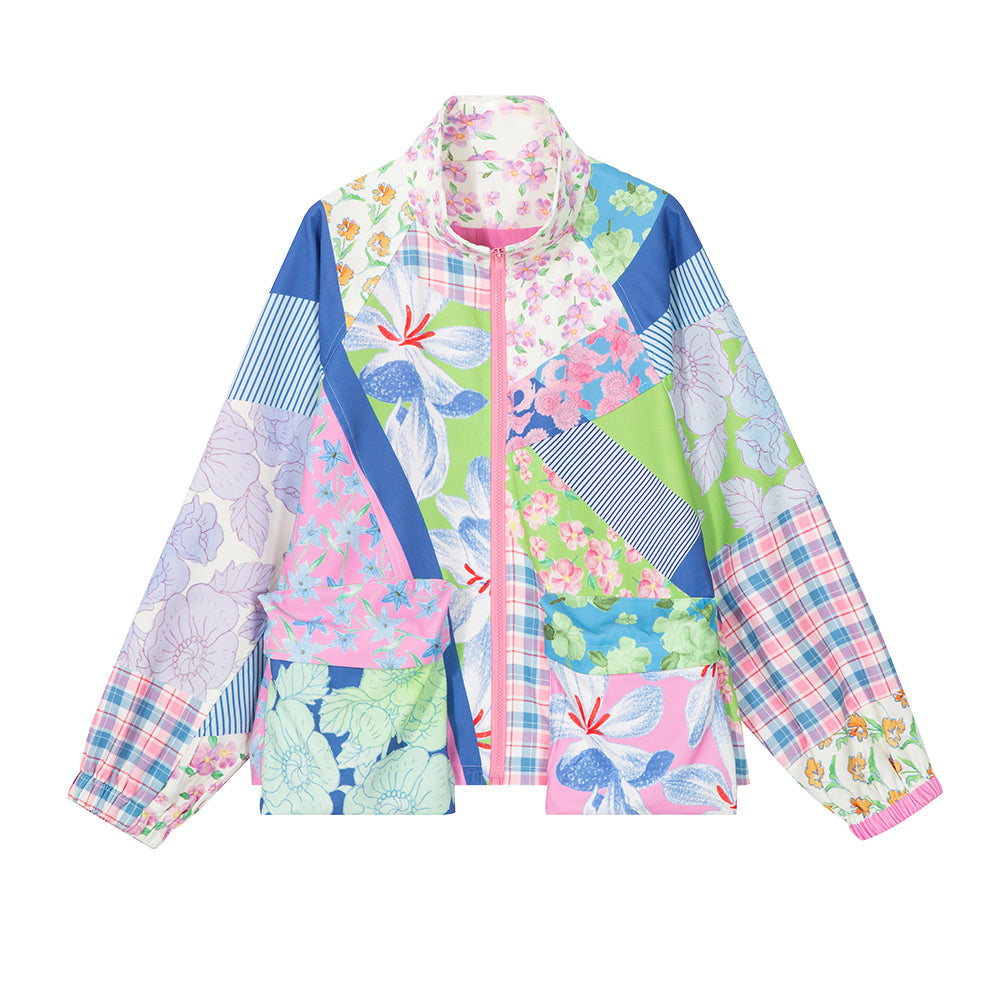 Mixed Print Patchwork Light Bomber Jacket
