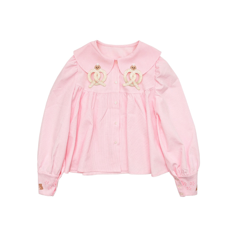 Gingham Pretzel Collar Button Blouse