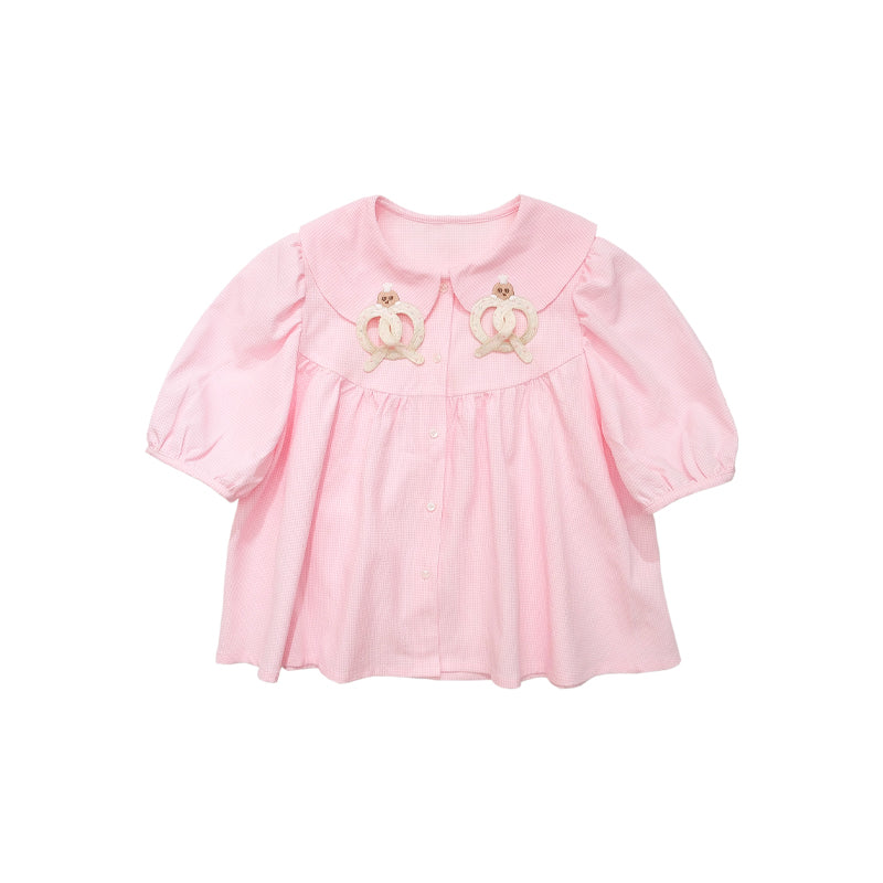 Gingham Pretzel Collar Button Blouse
