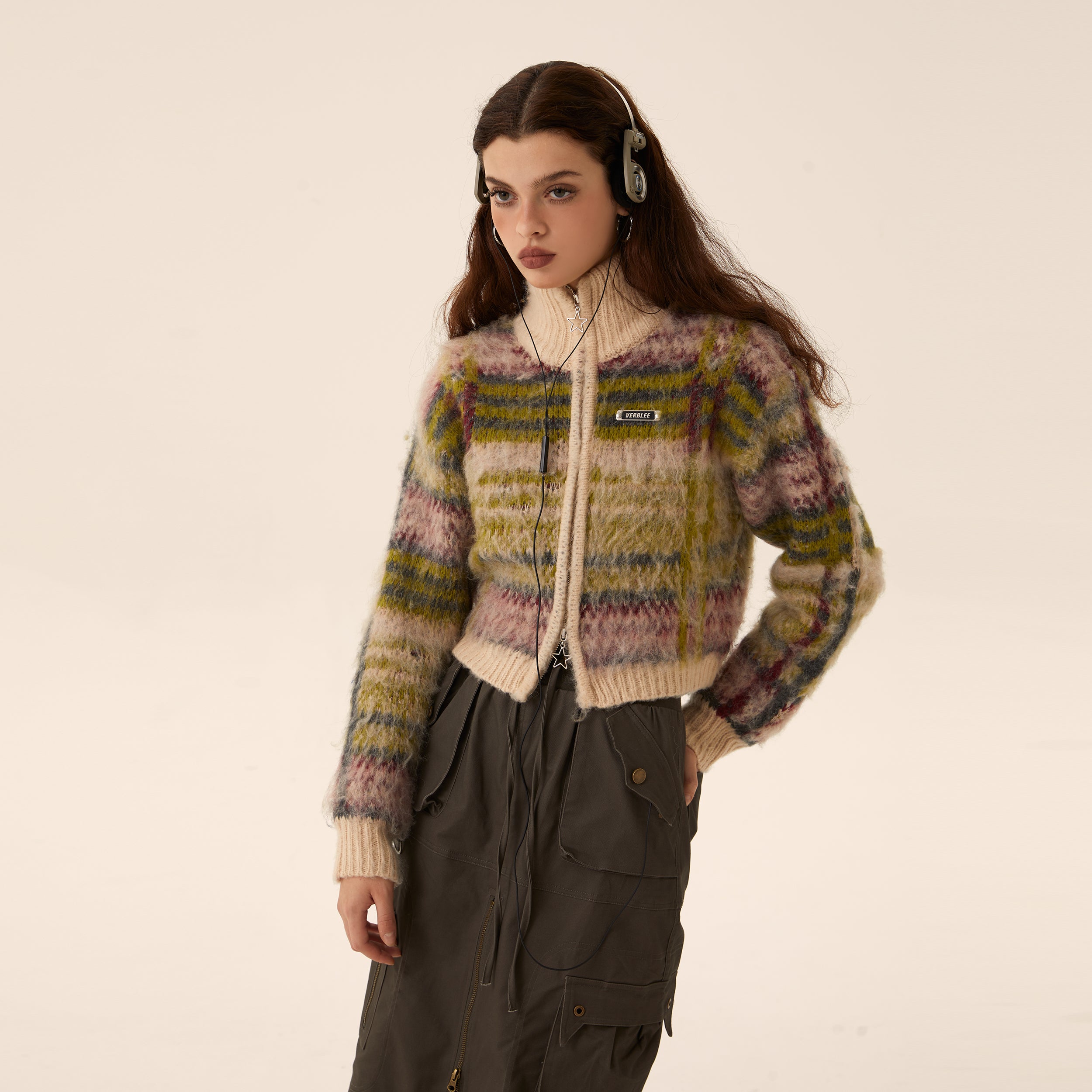 Mohair Strick Reißverschluss Cardigan Pullovermantel