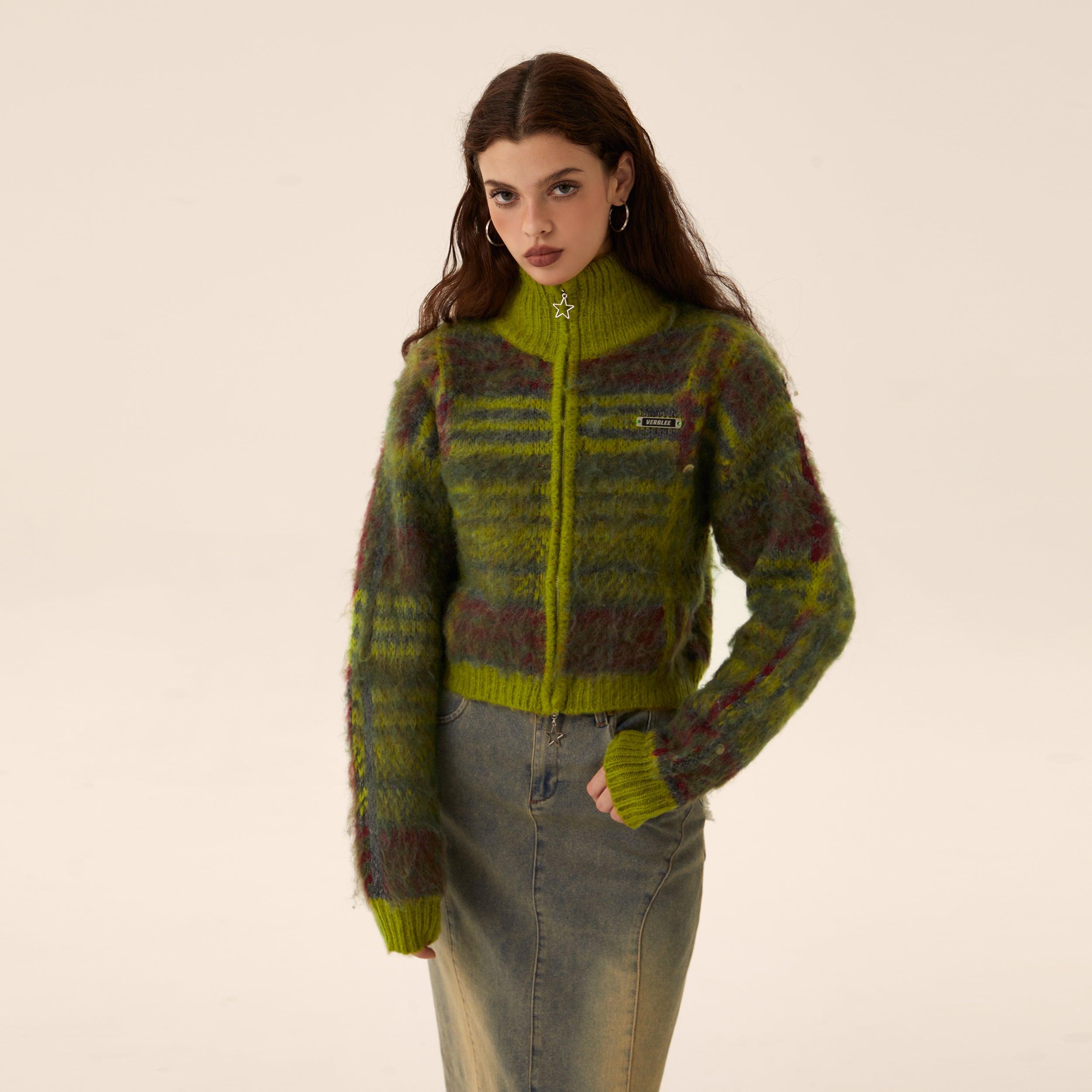 Mohair Strick Reißverschluss Cardigan Pullovermantel