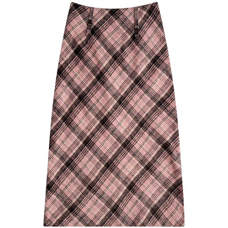 Falda midi de tartán rosa