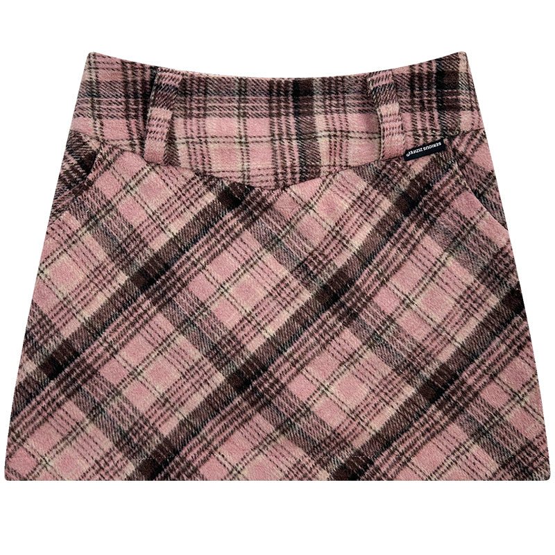 Falda midi de tartán rosa