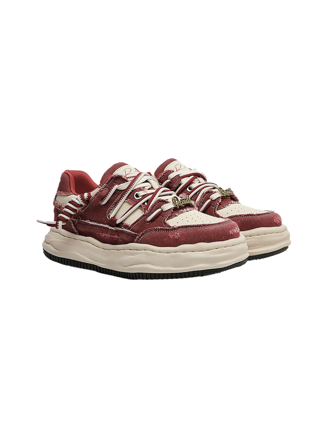 Retro Distressed Denim Wavy Sole Sneakers