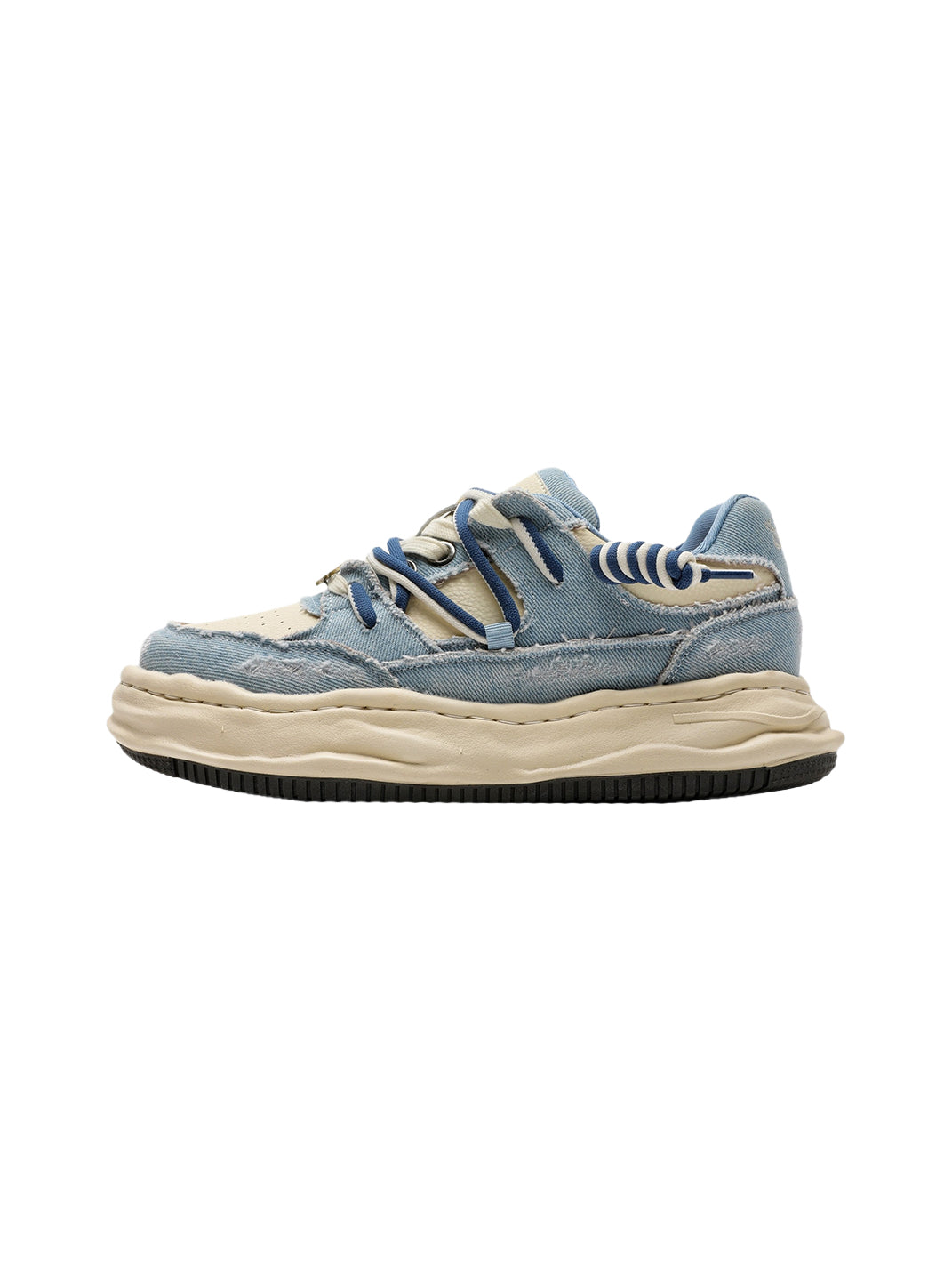 Retro Distressed Denim Wavy Sole Sneakers