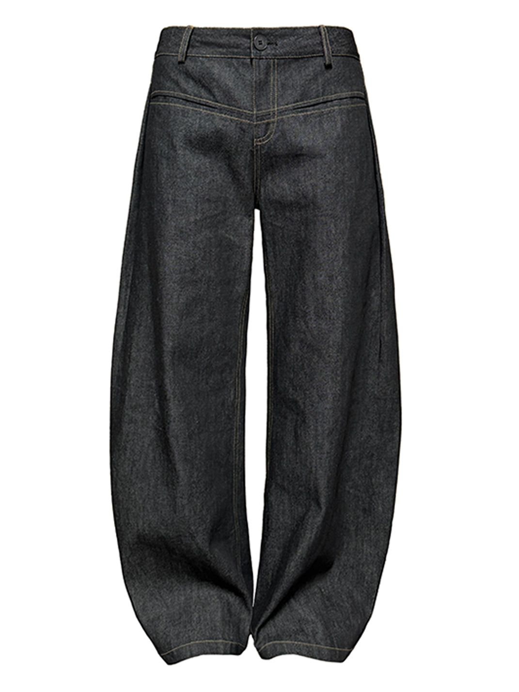 Low-Rise Curved Raw Denim Jeans