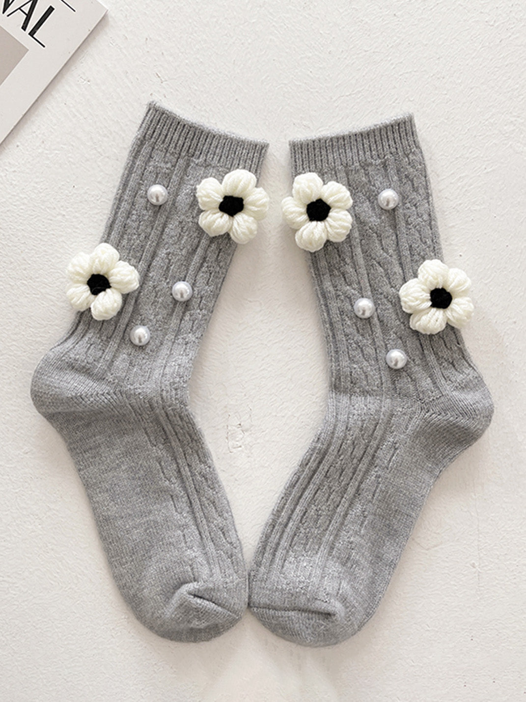 Flower Pearl Mid-calf Socks
