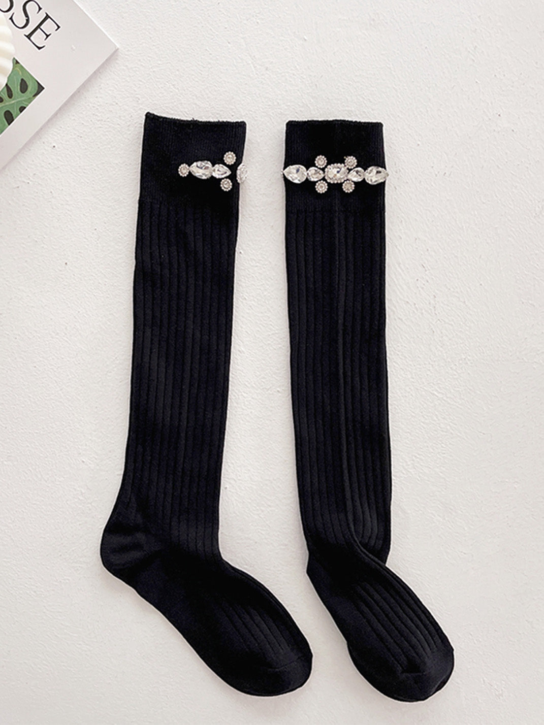Rhinestone Embellished Calf Socks