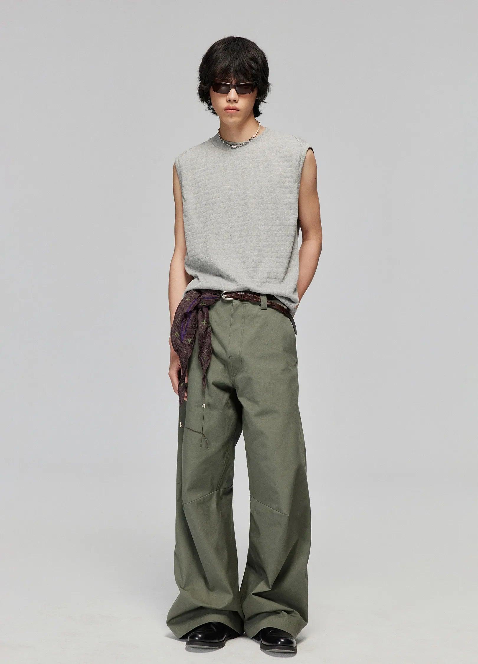 Textured Striped Knit Vest - chiclara