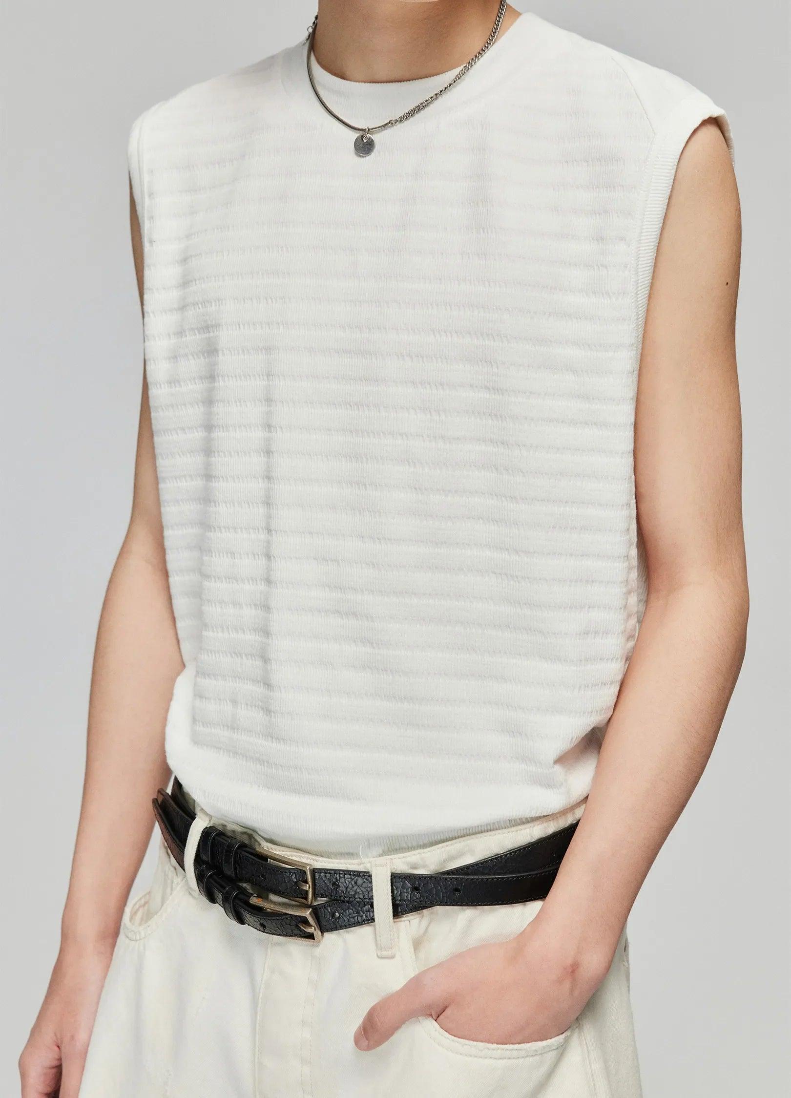 Textured Striped Knit Vest - chiclara