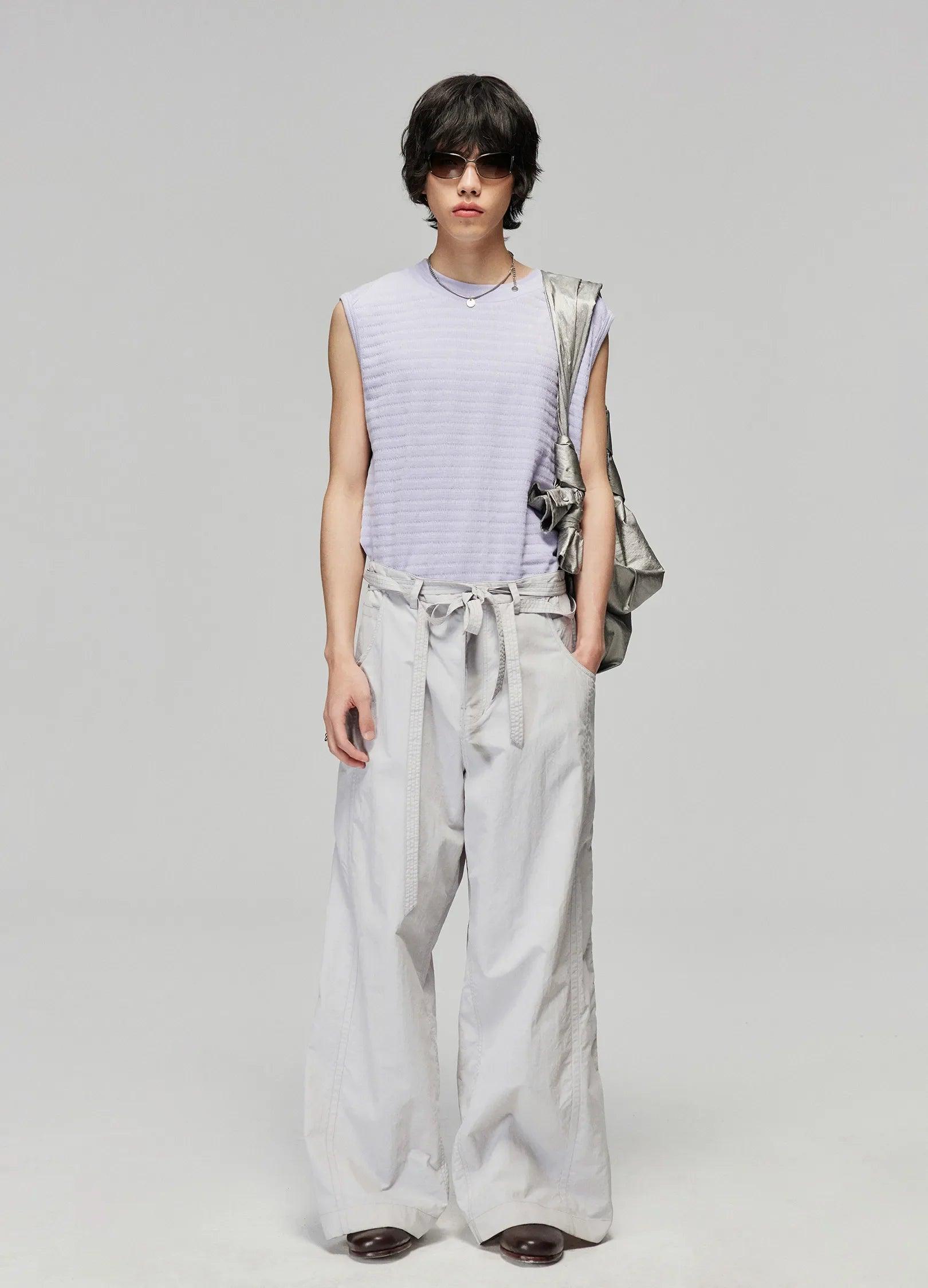 Textured Striped Knit Vest - chiclara