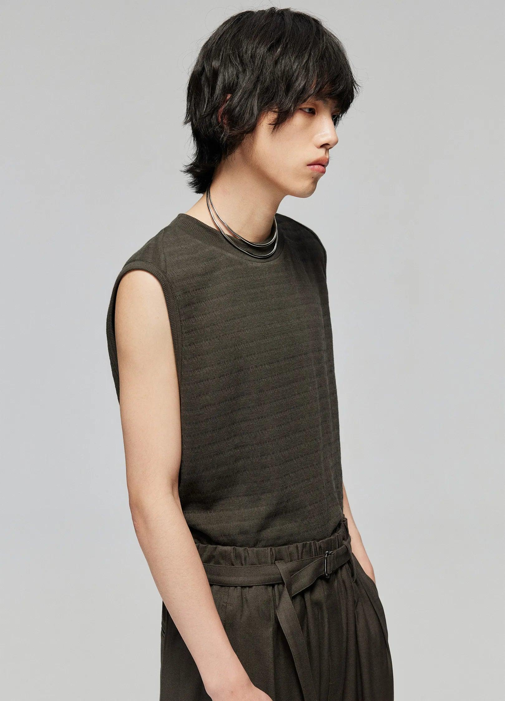 Textured Striped Knit Vest - chiclara