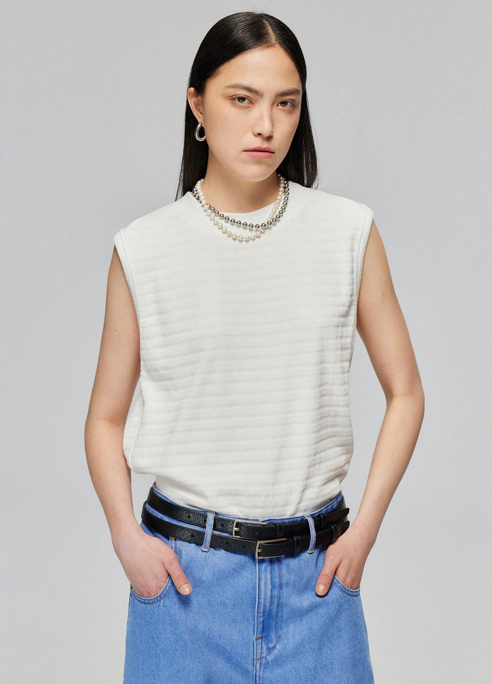 Textured Striped Knit Vest - chiclara
