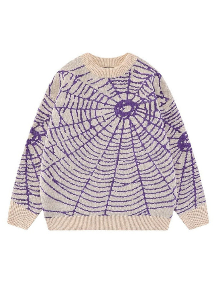 Pull en tricot Web beige et violet Spider