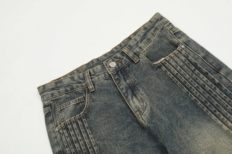 Panel plisado jeans de pierna ancha