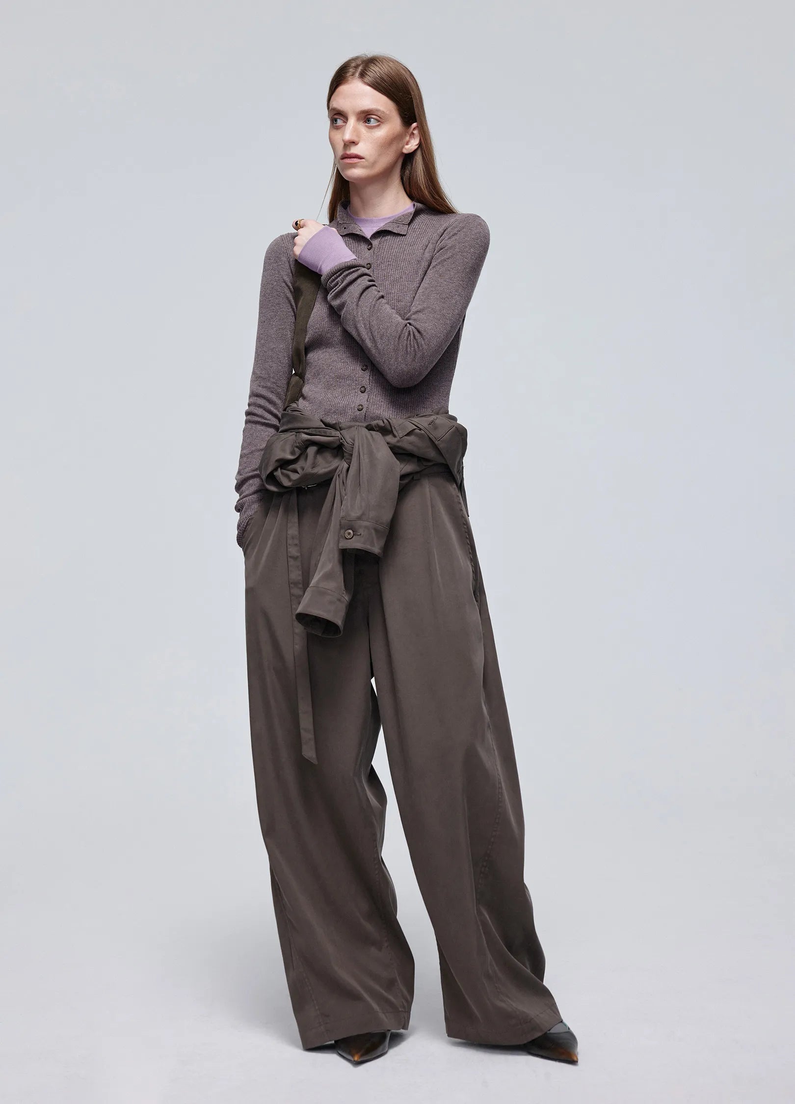 슬림 리브 버튼 카디건