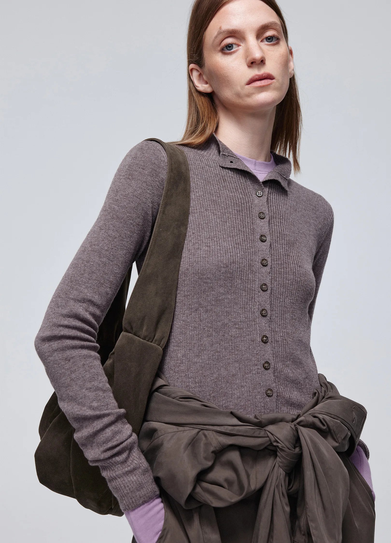 슬림 리브 버튼 카디건