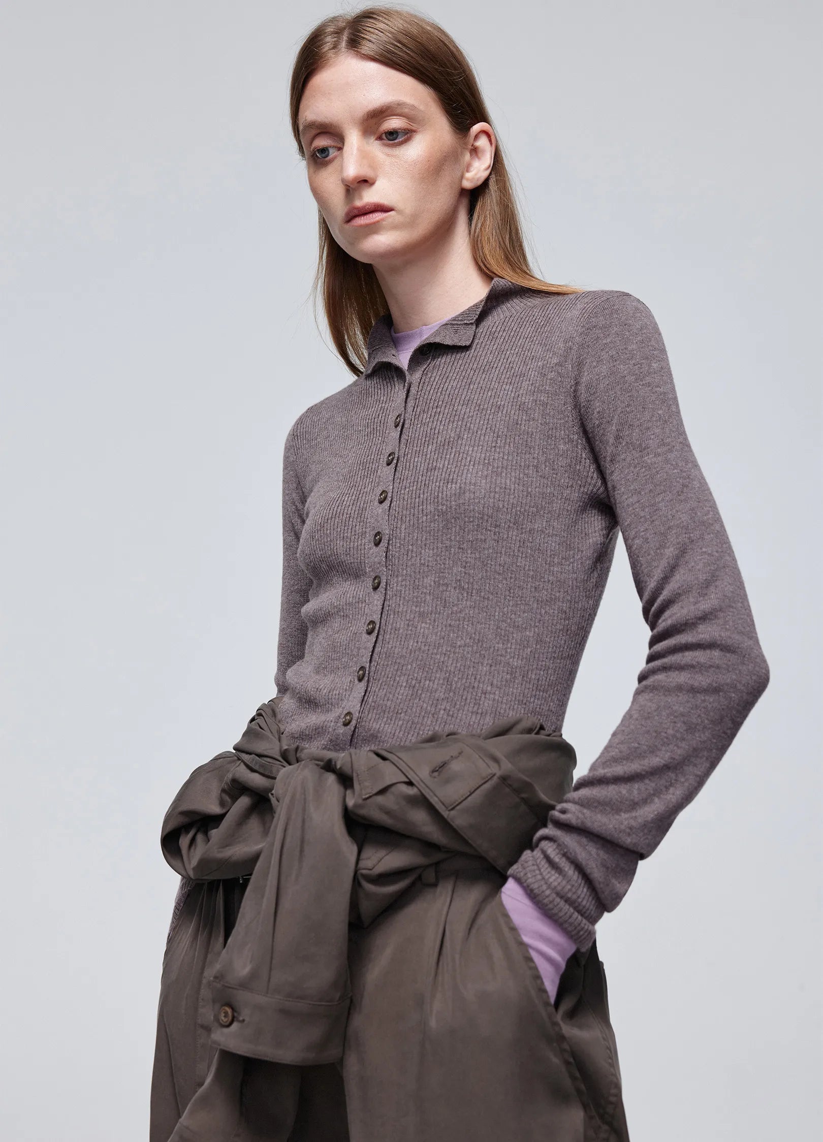 슬림 리브 버튼 카디건