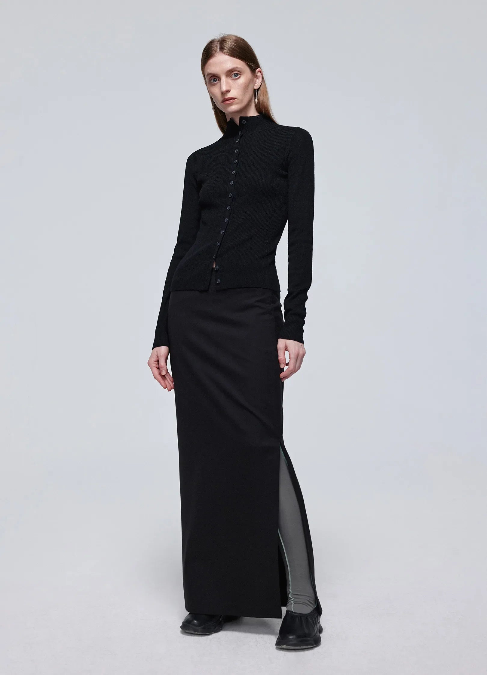 슬림 리브 버튼 카디건