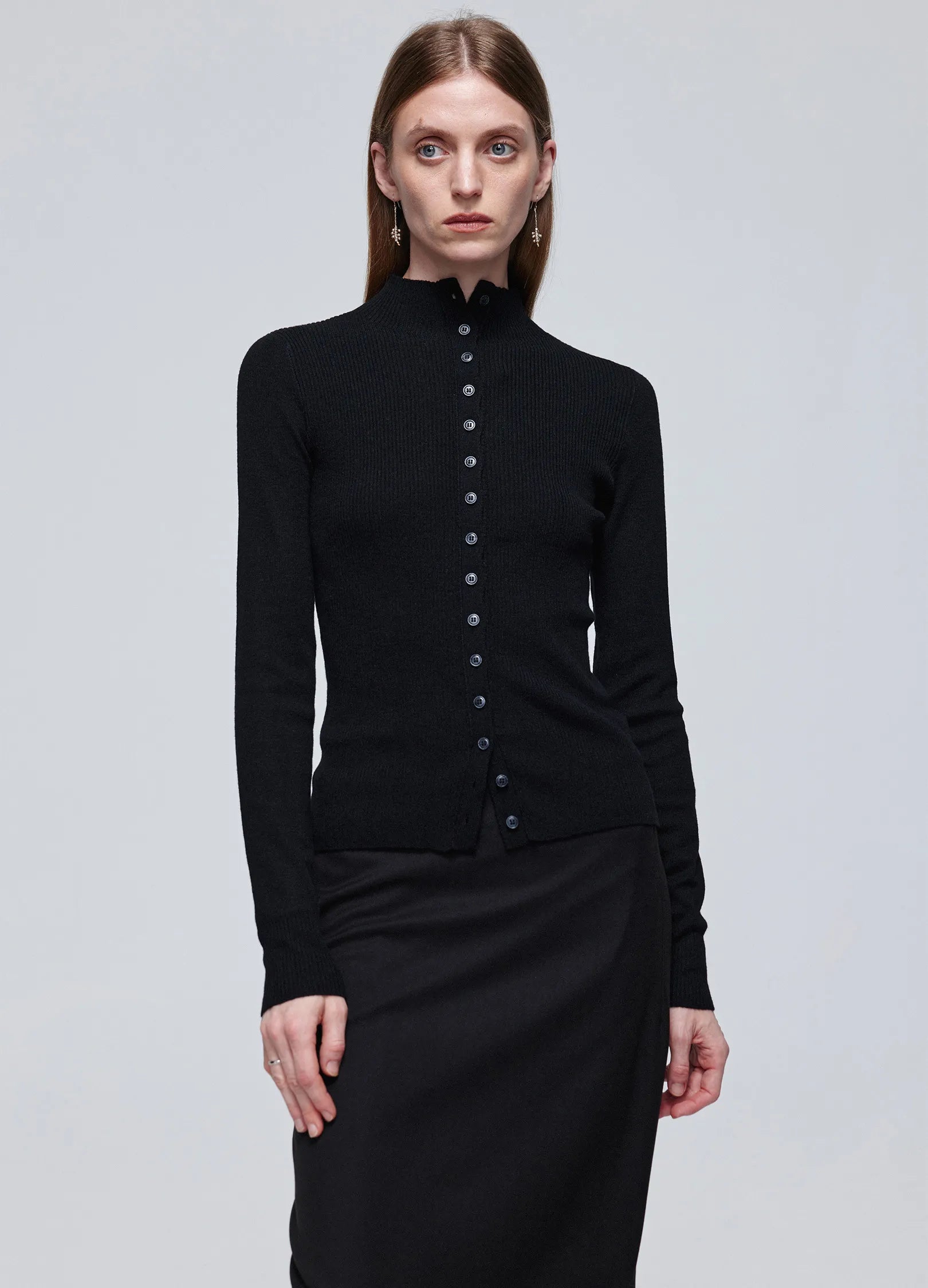 슬림 리브 버튼 카디건